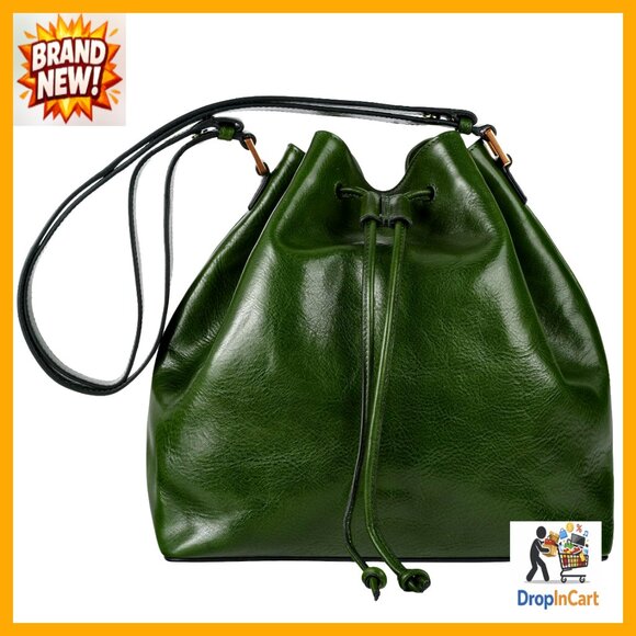 Italian Full-Grain Leather Bucket Bag Elegant Shoulder Handbag Classic Chic